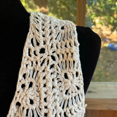 Reba Women's Tan Crocheted Open Vest Cardigan Fringe Trim Size M Size M