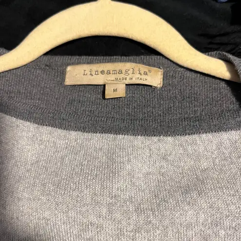 Lineamaglia Open Front Draped Cardigan Contrast Trim Gray Casual Piece