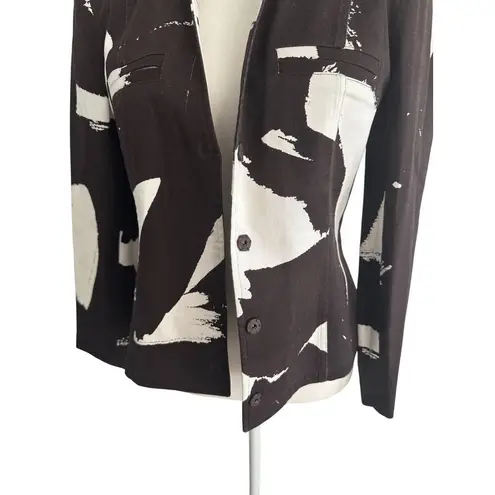 Ellen Tracy Company Brown White Print Blazer Jacket Size 8