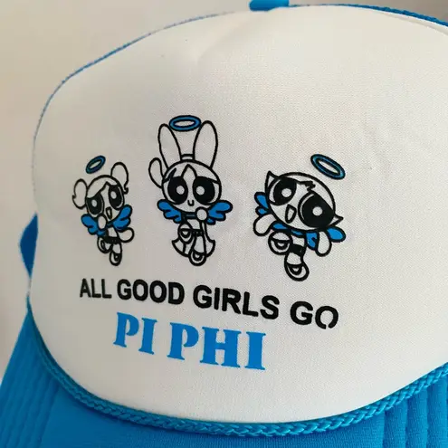 VTG 90s y2k blue trucker hat sorority power puff girls pi phi one size adjust