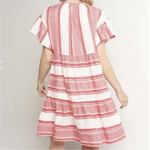 Velvet By Graham And Spencer Janaye Island Jacquard Ruffle Red & White Dress | S