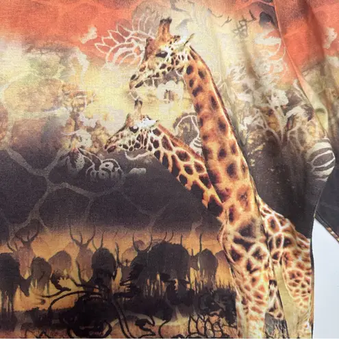 Impulse California Giraffe Lettuce Trim Long Sleeve Top Savanna Wildlife Animals Brown Size 2X