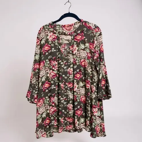 Pink Blush gray and pink floral maternity tunic blouse L