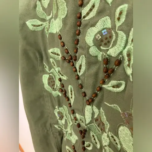 True Meaning Embroidered beaded blazer Jacket Womens size 2 Boho Floral Artsy Green