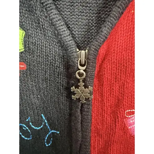 Christopher & Banks Sweater Vest Womens XL Black Green Zip Christmas Applique