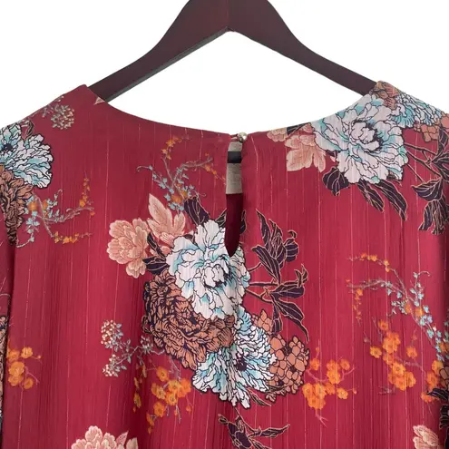 Luxology Women Top Crew Neck Bell Sleeve Pullover Lined Metallic Thread XL Rust