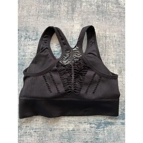 Bebe  Black Ribbed Knit Athletic Sports Bra w Cut Outs Large