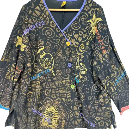 Staley Gretzinger VTG Egyptian Print Art Jacket Black Gold Tencel S/M Size 00