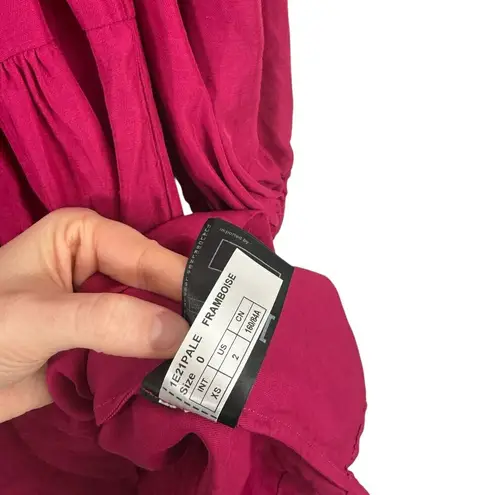 Ba&sh Robe Palerme Pink Mini Dress Linen Blend Puff Sleeve Womens 0 US Size 2 XS