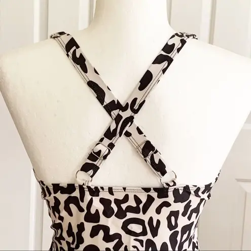 Esprlia Tankini Animal Print Black Cream Crisscross Straps Side Tie Swim Medium