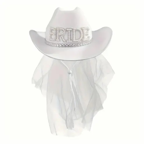 White Bride Cowgirl Hat Veil Bachelorette Party Bridal Wedding