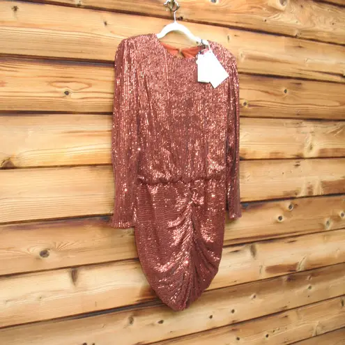 Retrofete Size L Sequin Long Sleeve Mini Dress Brown Size L