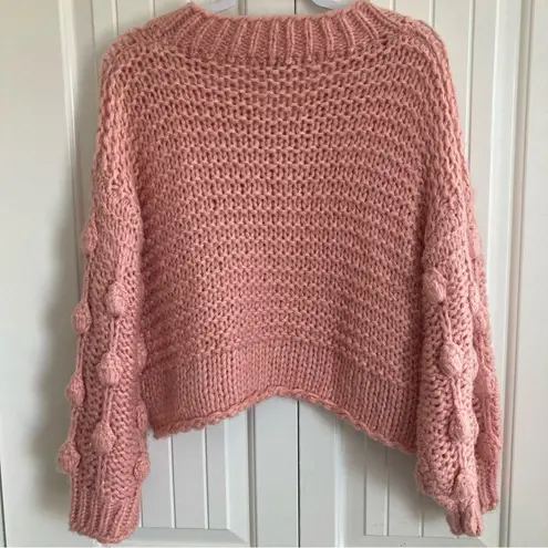 Jondie Womens Sweater Powder Pink S Cropped Balloon Sleeve