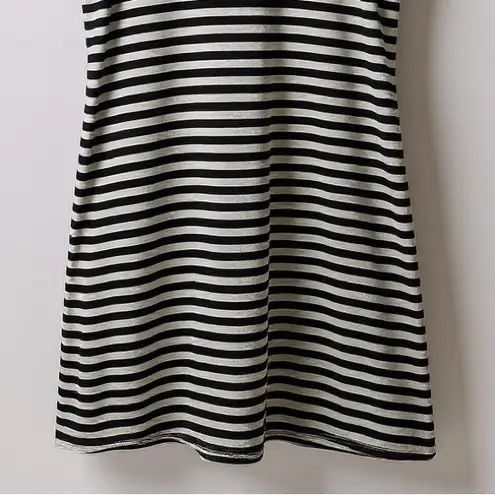 Marimekko Mock Neck Dress Black White Tasaraita Stripe Cotton Sleeveless Small