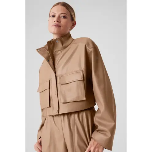 Alo Yoga Faux Leather Power Hour Jacket Toasted Almond M