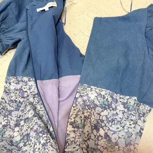 English Factory new large denim combo foral print maxi dress D4 3033