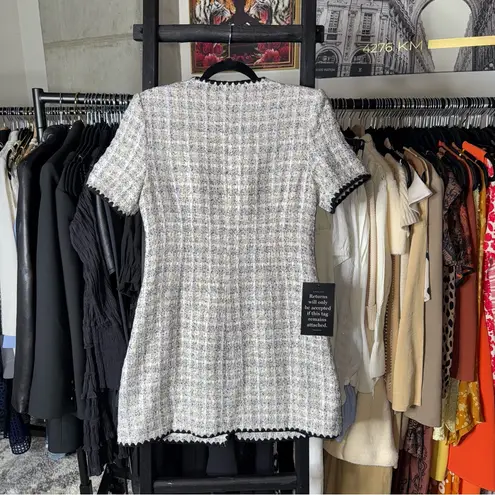 Pomander Place White Tweed Josephine Mini Dress with Gold Button Detail Black Size M