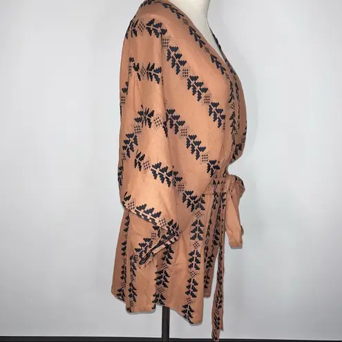 Elan Brown Black V Neck Short Romper Small Boho Arrow Tribal Design NWT