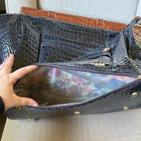 Vintage Samantha Brown Navy & Brown Croc Embossed Travel Tote Bag