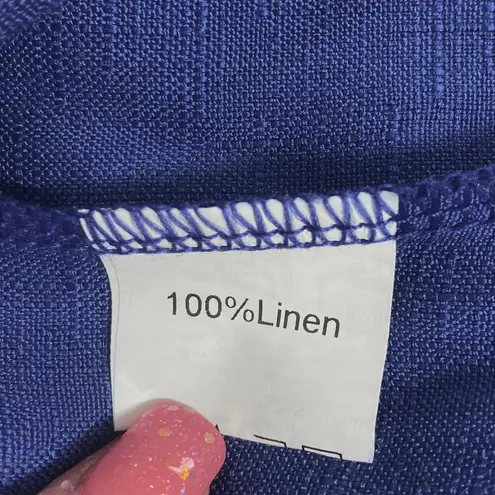 Blue linen short sleeve shirt, ladies small short sleeve relaxed fit button down