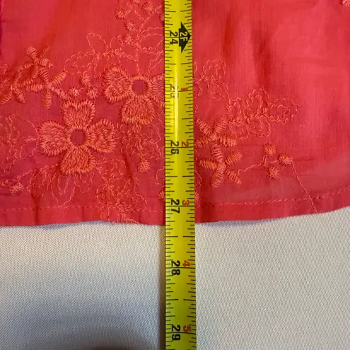 Anthropologie NWT Pilcro Embroidered Button Down Blouse Coral Petite LP Career # Pink Size undefined