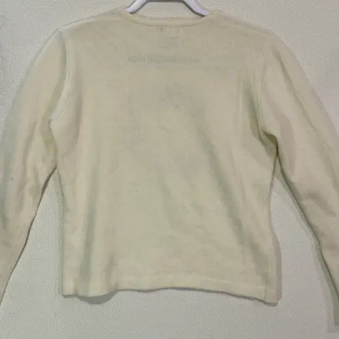 Orvis Cream Wreath Sequin Embellished Christmas Sweater Size S Lambswool Angora