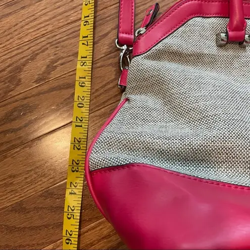 London Fog hot pink and grey leather and canvas Satchel Purse Bag