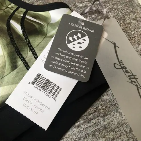 X By Gottex Mesh Contrast Floral Scoop Neck Racerback Sports Bra XS Green Black