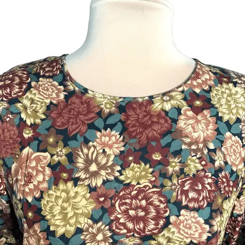 Vintage 90s Brown Dark Floral Long Sleeve Rayon Maxi Dress 10 Autumn Romantic