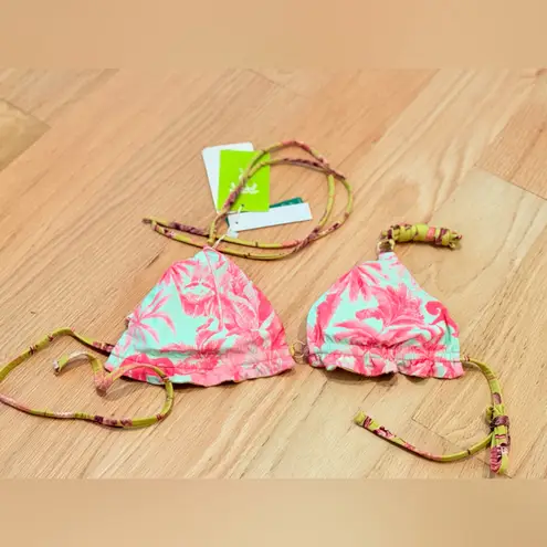 Bari Swimwear Reversible Triangle Bikini Top – Tropical Palm Print Yellow Size 36