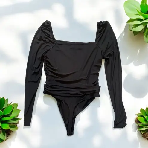🆕 And Now This Puff Sleeve Ruched Bodysuit Black Size L