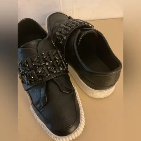 Karl Lagerfeld women black leather platform Jules sneakers Size 8