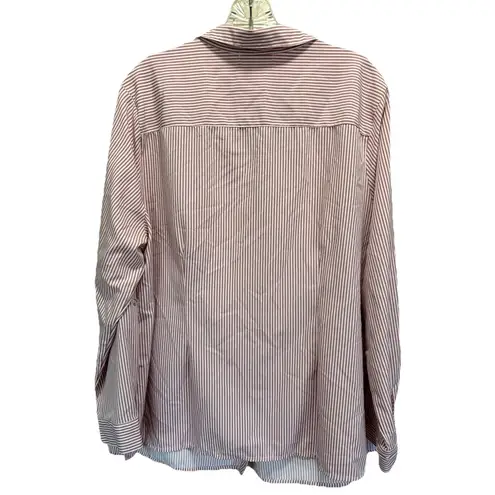 Notations Button Up Striped Long Sleeve Chiffon Blouse Pocket Size 2XL Mauve/Wh - Image 4