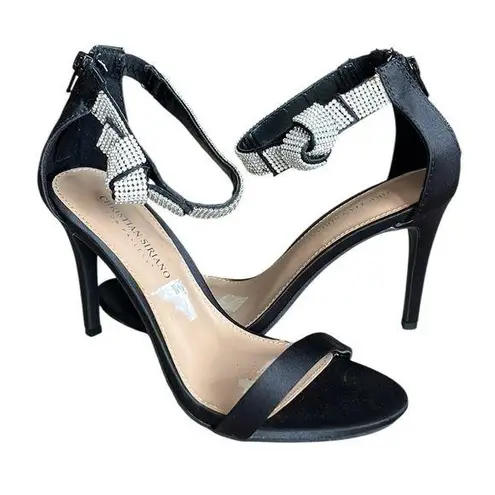 Christian Siriano for Payless COLLINS Black Satin Rhinestone Zip Heels Size 8.5