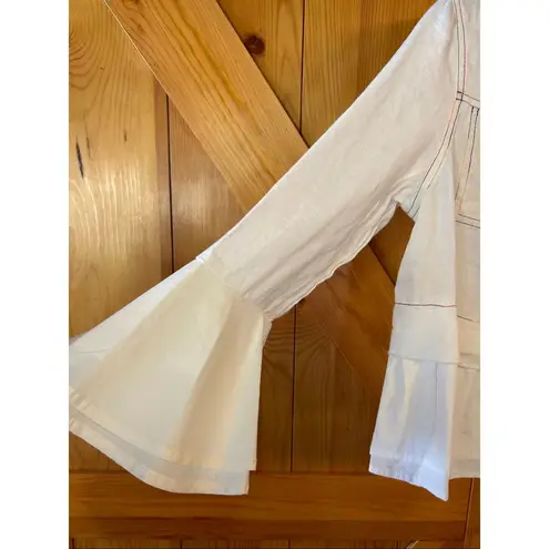 For Cynthia 100% Linen Button Up White Top Ruffled Hem NWT Size PS (6203)