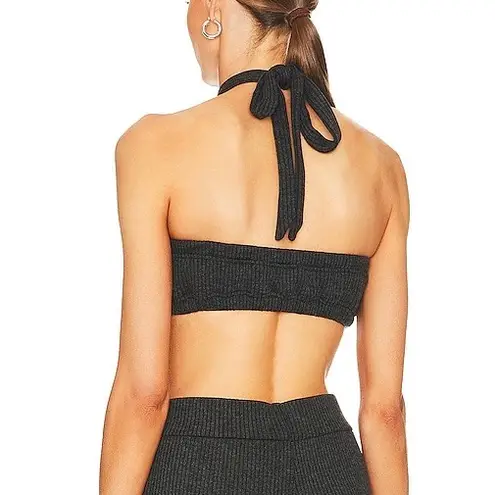 We Wore What New  Tie Halter Bra Top Ribbed Knit Crop Top Charcoal Size Small