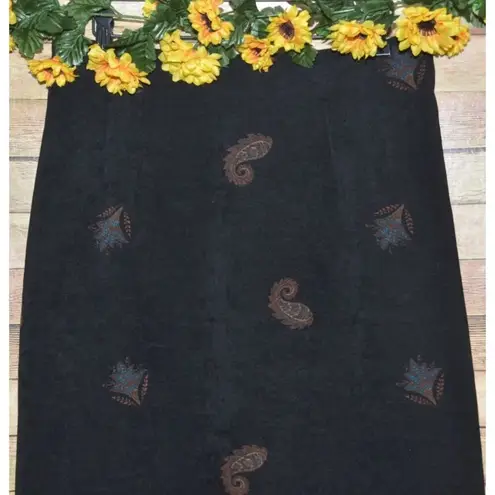 Briggs New York Pretty Vintage Paisley Print Midi Skirt 14 Black Pencil Style