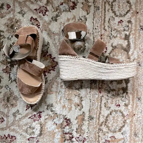 Soludos Palma Walnut Brown Suede Platform Sandal Espadrille Wedges 7.5