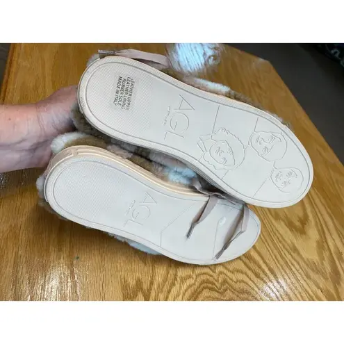 AGL Comfort Shoes Womens 5.5 Pink Leather Fur Trim Lace Up Round Toe Sneakers S9