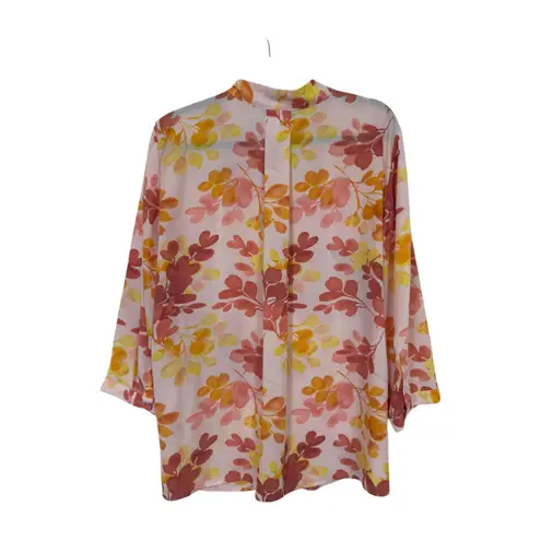 Women's Pink Yellow Floral Top Shirt Plus Investments Women 1X Flirty Fun Casual