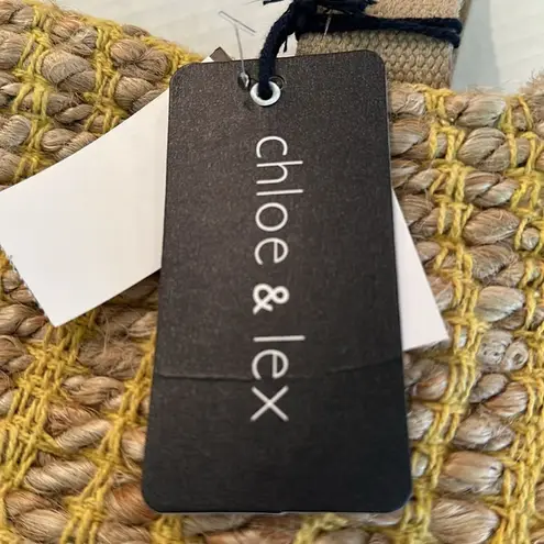 Chloe & Lex Woven Jute Tote Bag Women's 15" Tassels Pockets Snap Closure NWT Yellow