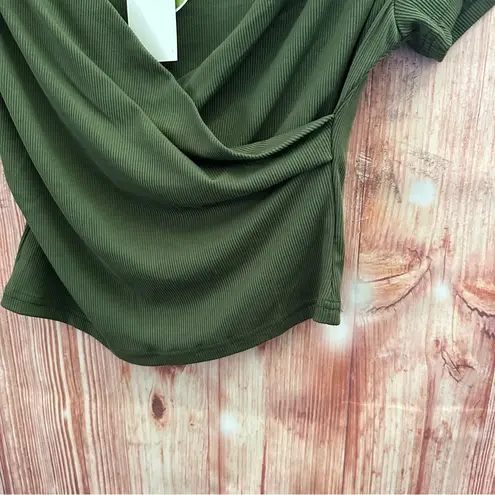 Cider Olive Green Faux Wrap Jersey Short Sleeve T Shirt