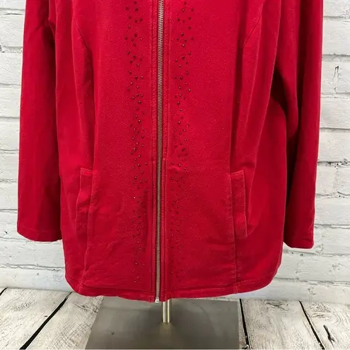 cj banks Women’s Red Zip Up Sweatshirt Jacket Size X Adorned with Gemsto…