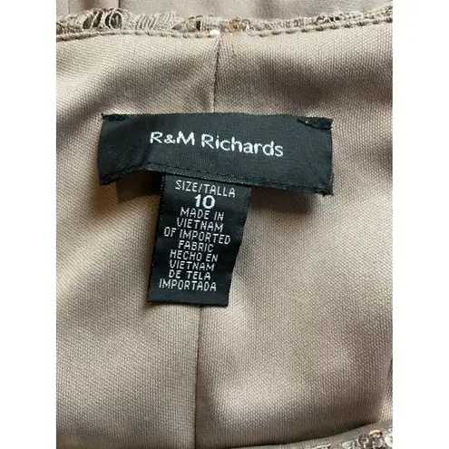 Sequin Lace Overlay Dress Elegant Party Cocktail Special Occasion Tan Size 10