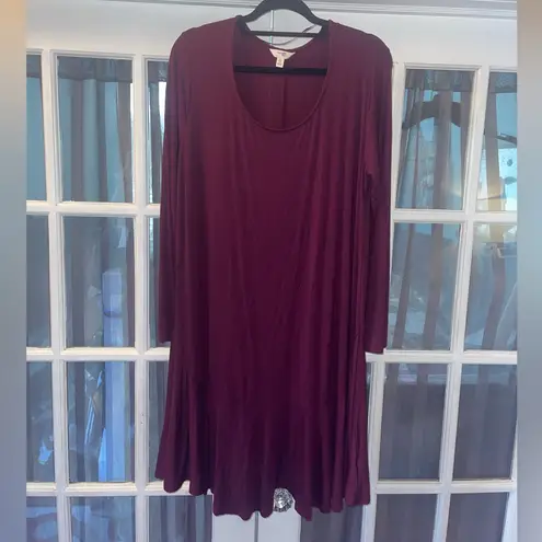 Terra & Sky Burgundy Rayon Blend long sleeve dress knee length womans 0X