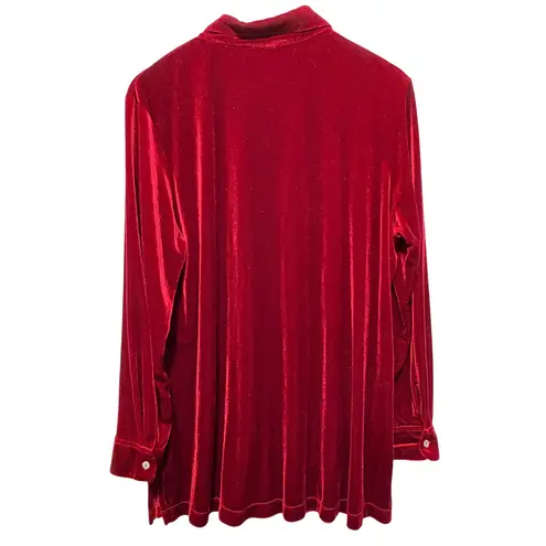 Worthington  Womens Tunic 1X Red Velvet Button Front Holiday Glam Party Luxe