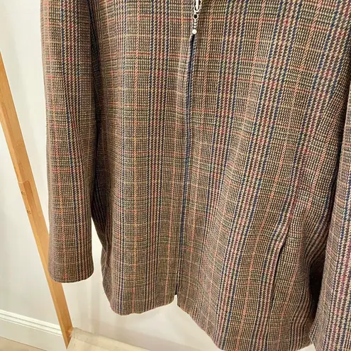 Vintage Plaid Zip Up Collared Coat Chore Jacket in Brown Size 18