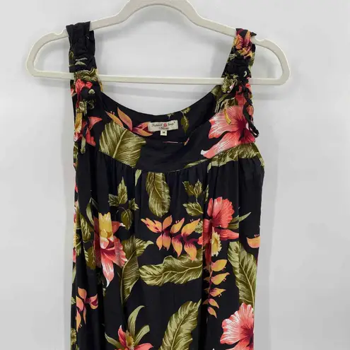 Tropical Group Hawaii Dress Womens Medium Black Floral Print Rayon