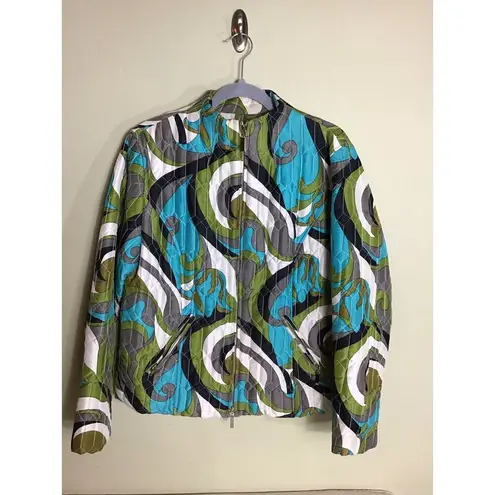 carole little Women 100% Silk Quilted Jacket Sz. Lrg Geometric Print Jacket