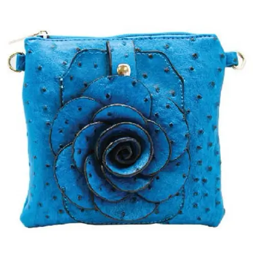 NWOT 22 Tote Ostrich Flower Cell Phone Crossbody Wristlet Sapphire Blue